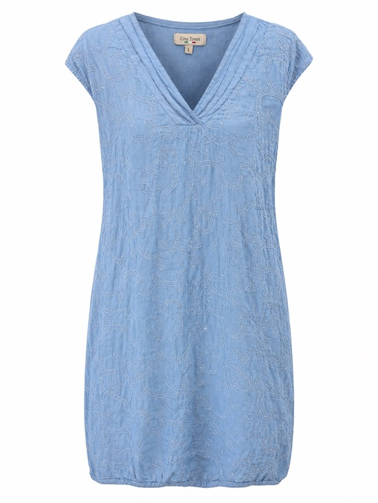 Lina Tomei Dresses & Skirts - Lina Tomei Sequin & Embroidered 100% Linen Blue Dress size Large